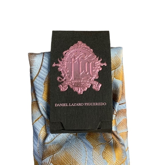 Daniel Lazaro Figueredo Light‎ Blue & Gold Tulip Patterned Tie NWT - Picture 2 of 2